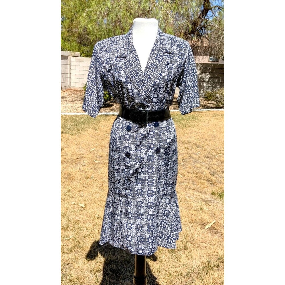 Liz Claibone 1980s VTG Petite Sz4 Double-Breasted Blouson w/Belt Midi Dress EUC